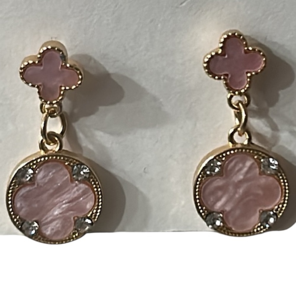 Pink and Gold Dangle Earrings - Picture 4 of 8